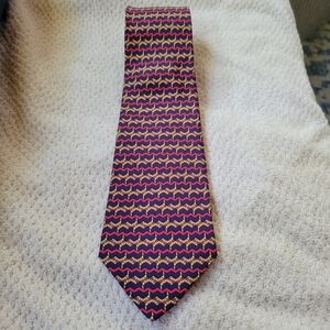 HERMES 100% Silk Tie Elegant Multicolor Zigzag Lucky Horse Shoe 7105 OA